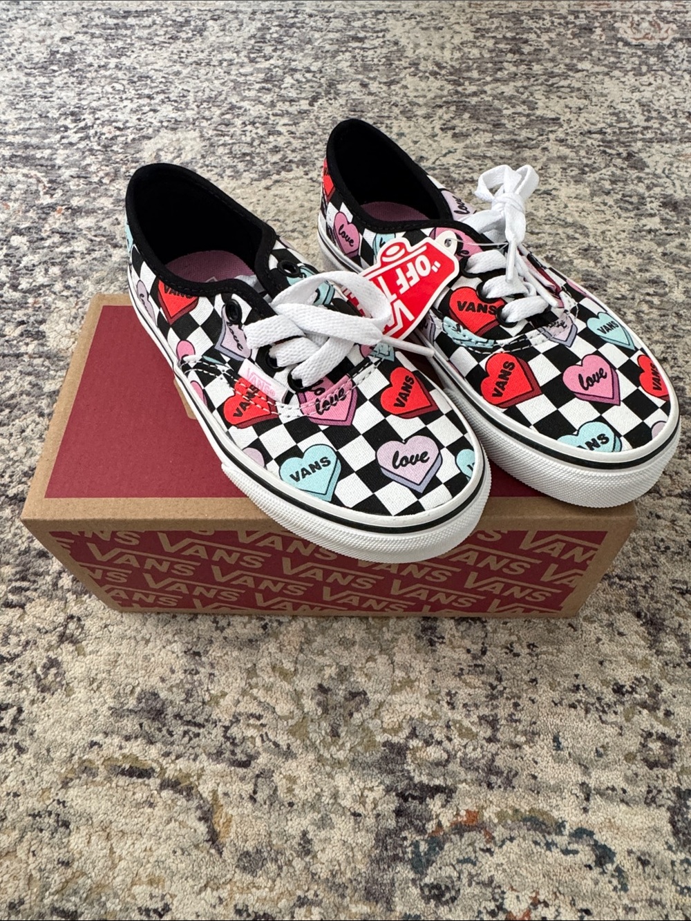 Kids size 12 Vans Heart Checkerboard Sneakers - Black, White, Pink, Red